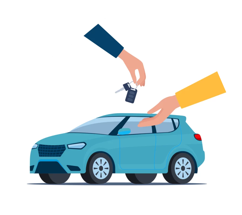 illustration of someone handing someone car keys with a new car in the background