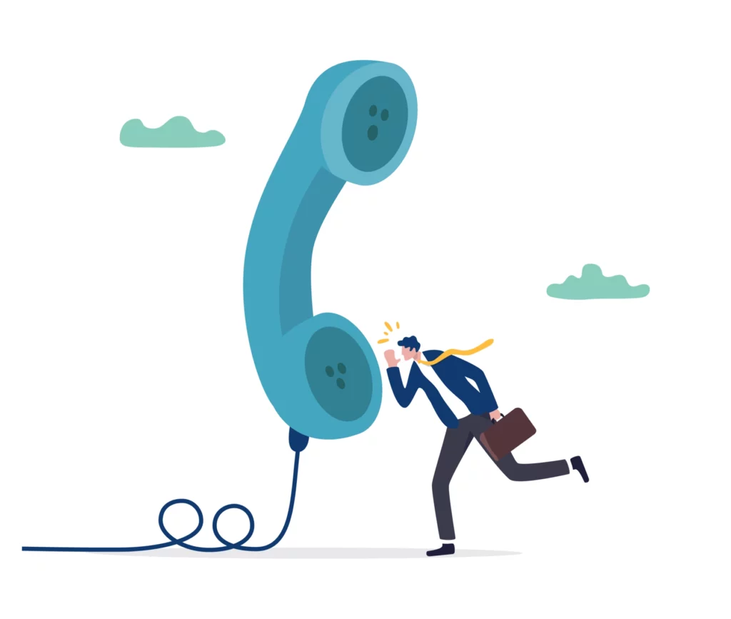 illustration of a business man speaking into an oversized telephone receiver